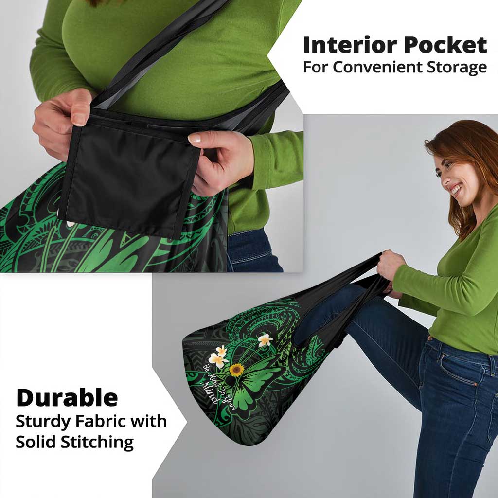 Polynesia Mental Health Awareness Grocery Bag Green Ribbon Be Kind To Your Mind