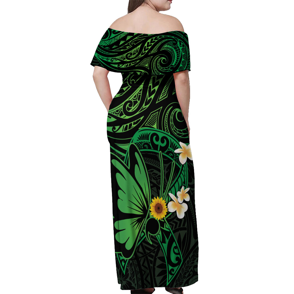 Polynesia Mental Health Awareness Off Shoulder Maxi Dress Green Ribbon Be Kind To Your Mind