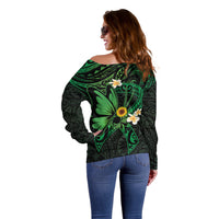 Polynesia Mental Health Awareness Off Shoulder Sweater Green Ribbon Be Kind To Your Mind