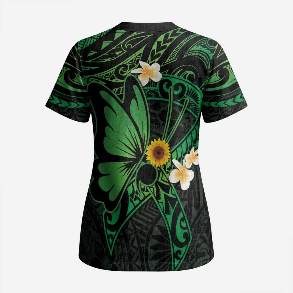 Polynesia Mental Health Awareness Scrub Top Green Ribbon Be Kind To Your Mind - Polynesian Pride