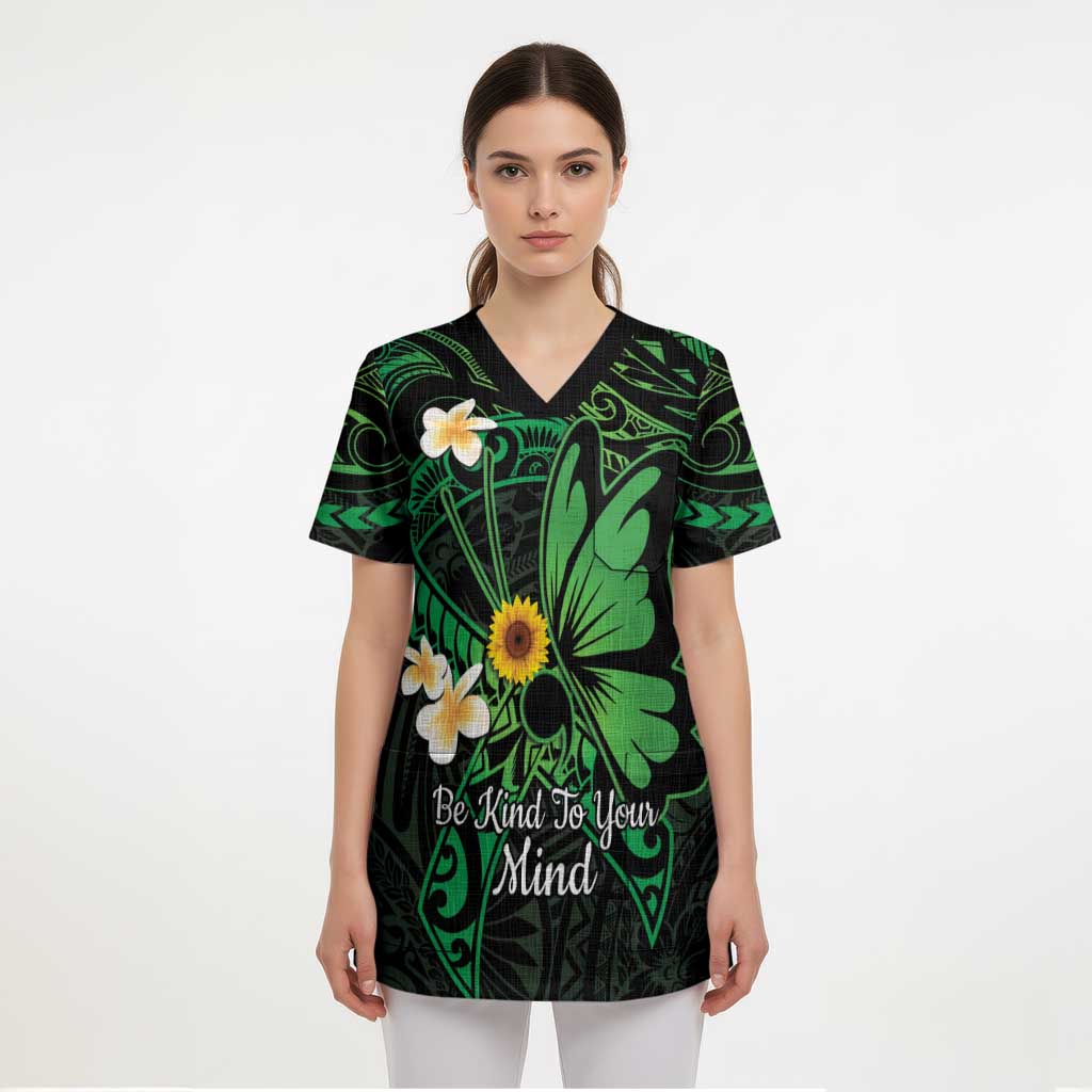 Polynesia Mental Health Awareness Scrub Top Green Ribbon Be Kind To Your Mind - Polynesian Pride