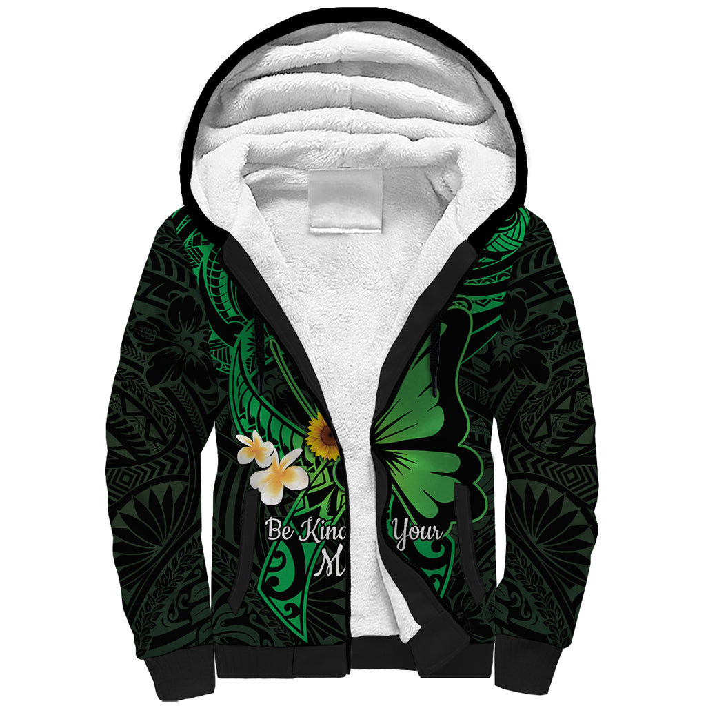 Polynesia Mental Health Awareness Sherpa Hoodie Green Ribbon Be Kind To Your Mind