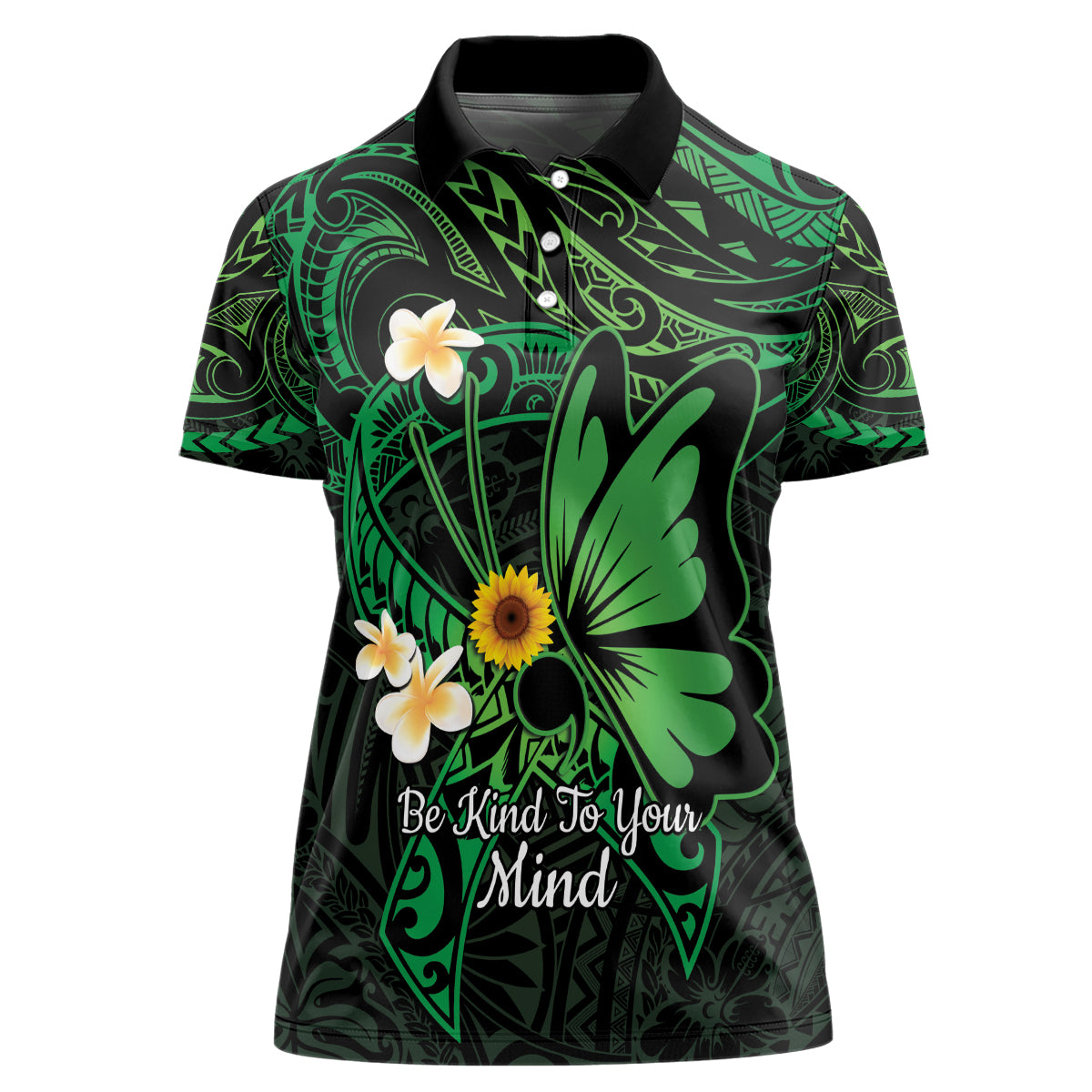 Polynesia Mental Health Awareness Women Polo Shirt Green Ribbon Be Kind To Your Mind