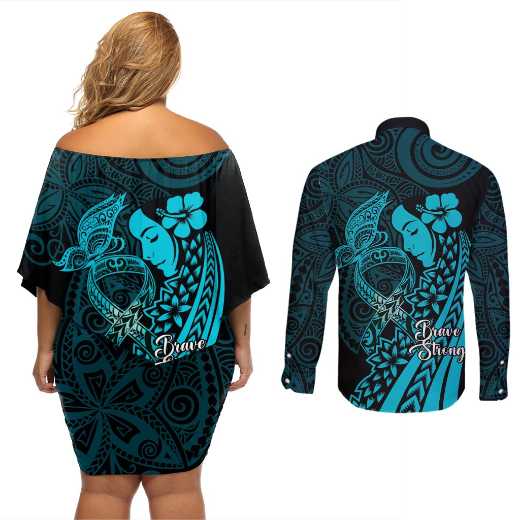 Polynesia World Ovarian Cancer Day Couples Matching Off Shoulder Short Dress and Long Sleeve Button Shirt You Matter Polynesian Women LT14 - Polynesian Pride