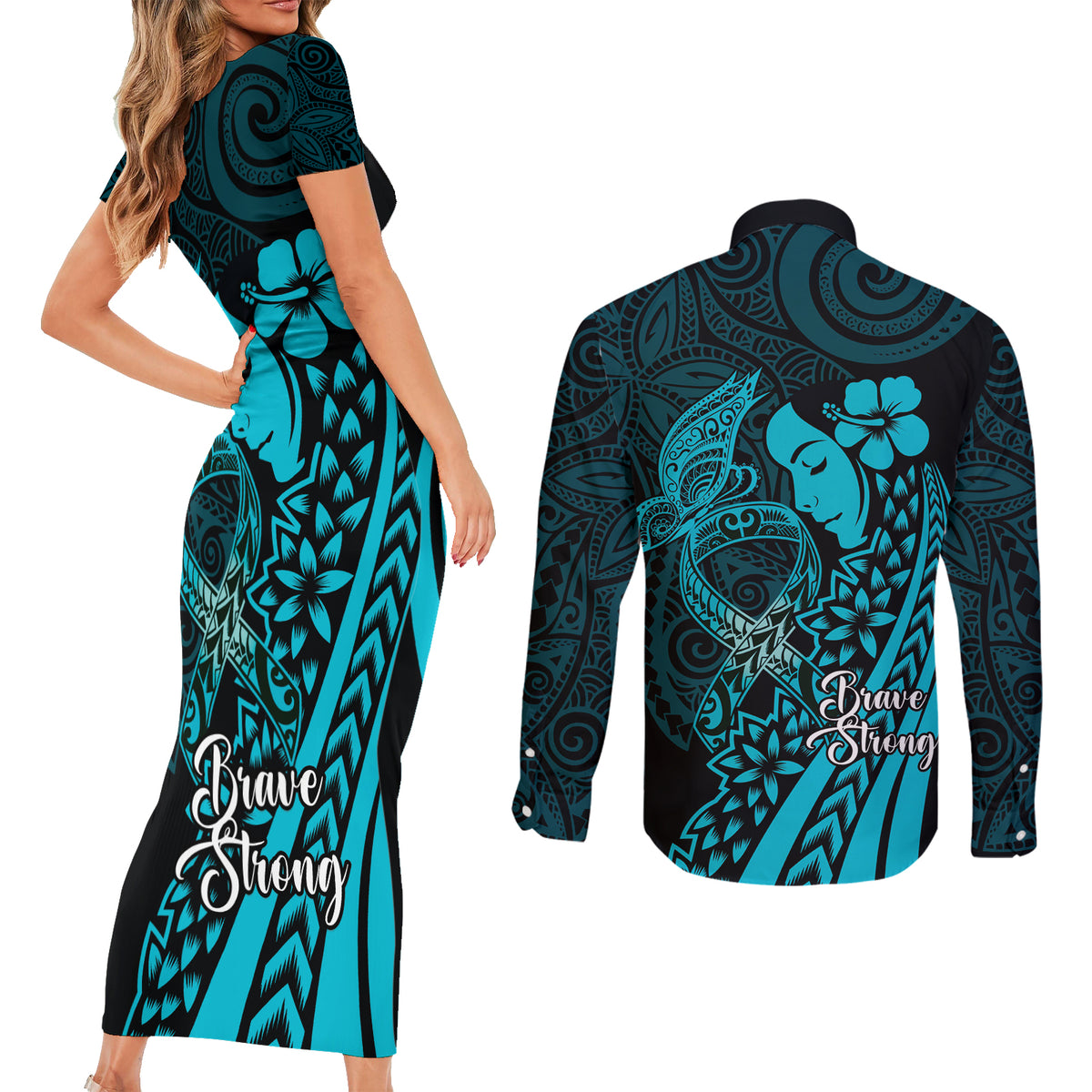 Polynesia World Ovarian Cancer Day Couples Matching Short Sleeve Bodycon Dress and Long Sleeve Button Shirt You Matter Polynesian Women