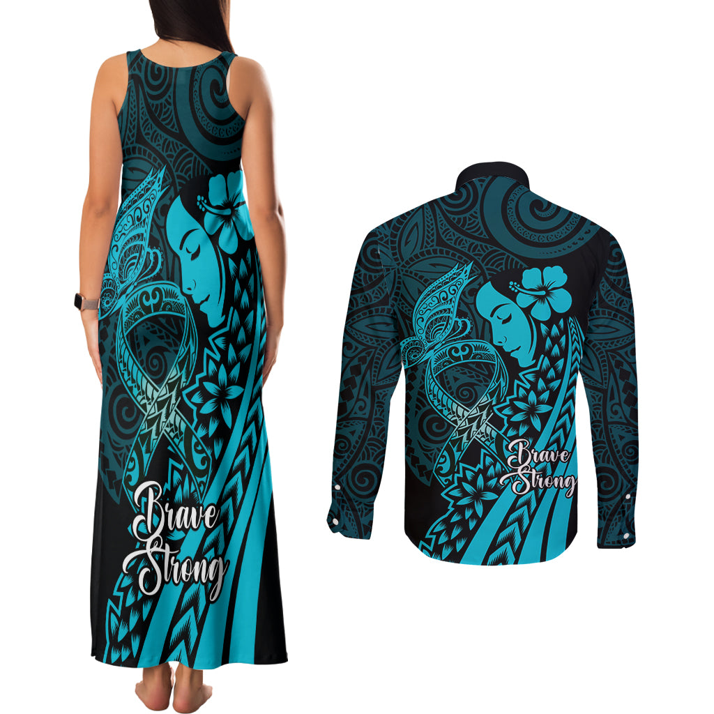 Polynesia World Ovarian Cancer Day Couples Matching Tank Maxi Dress and Long Sleeve Button Shirt You Matter Polynesian Women LT14 - Polynesian Pride