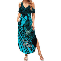 Polynesia World Ovarian Cancer Day Family Matching Summer Maxi Dress and Hawaiian Shirt You Matter Polynesian Women LT14 Mom's Dress Teal - Polynesian Pride
