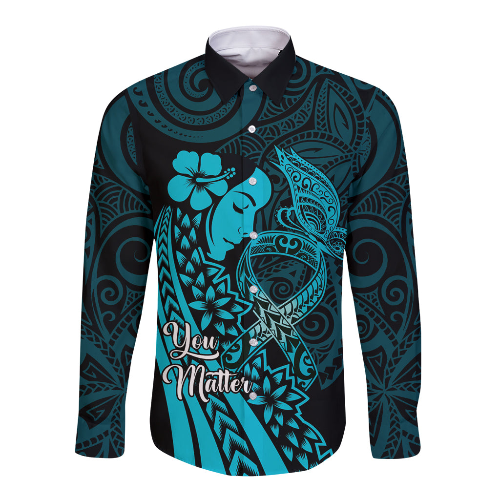 Polynesia World Ovarian Cancer Day Long Sleeve Button Shirt You Matter Polynesian Women