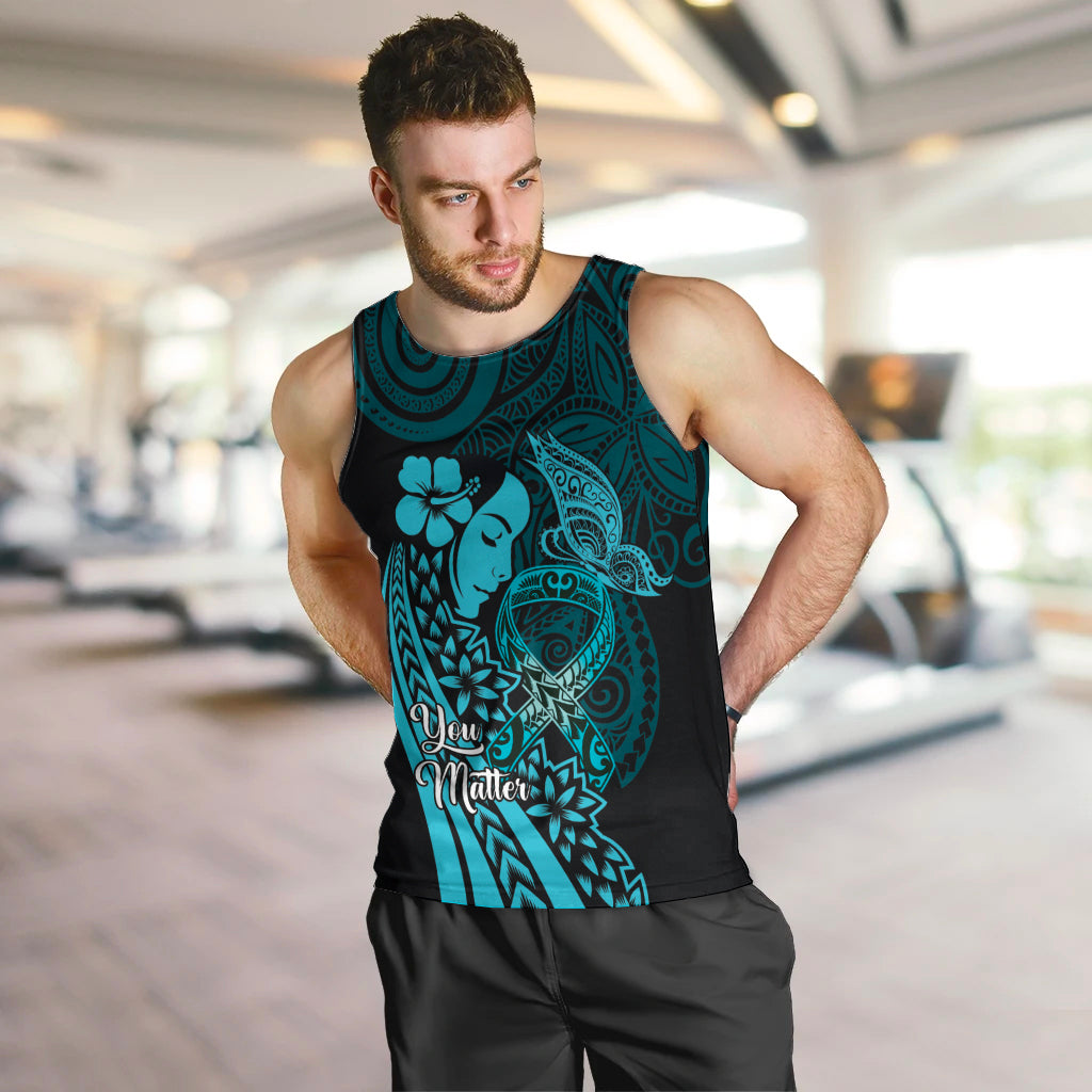Polynesia World Ovarian Cancer Day Men Tank Top You Matter Polynesian Women LT14 Teal - Polynesian Pride
