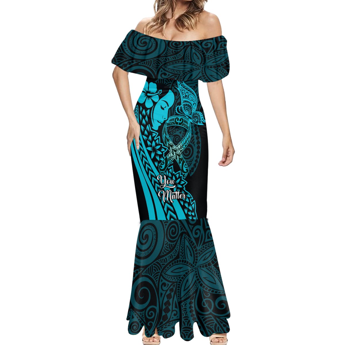 Polynesia World Ovarian Cancer Day Mermaid Dress You Matter Polynesian Women LT14 - Polynesian Pride