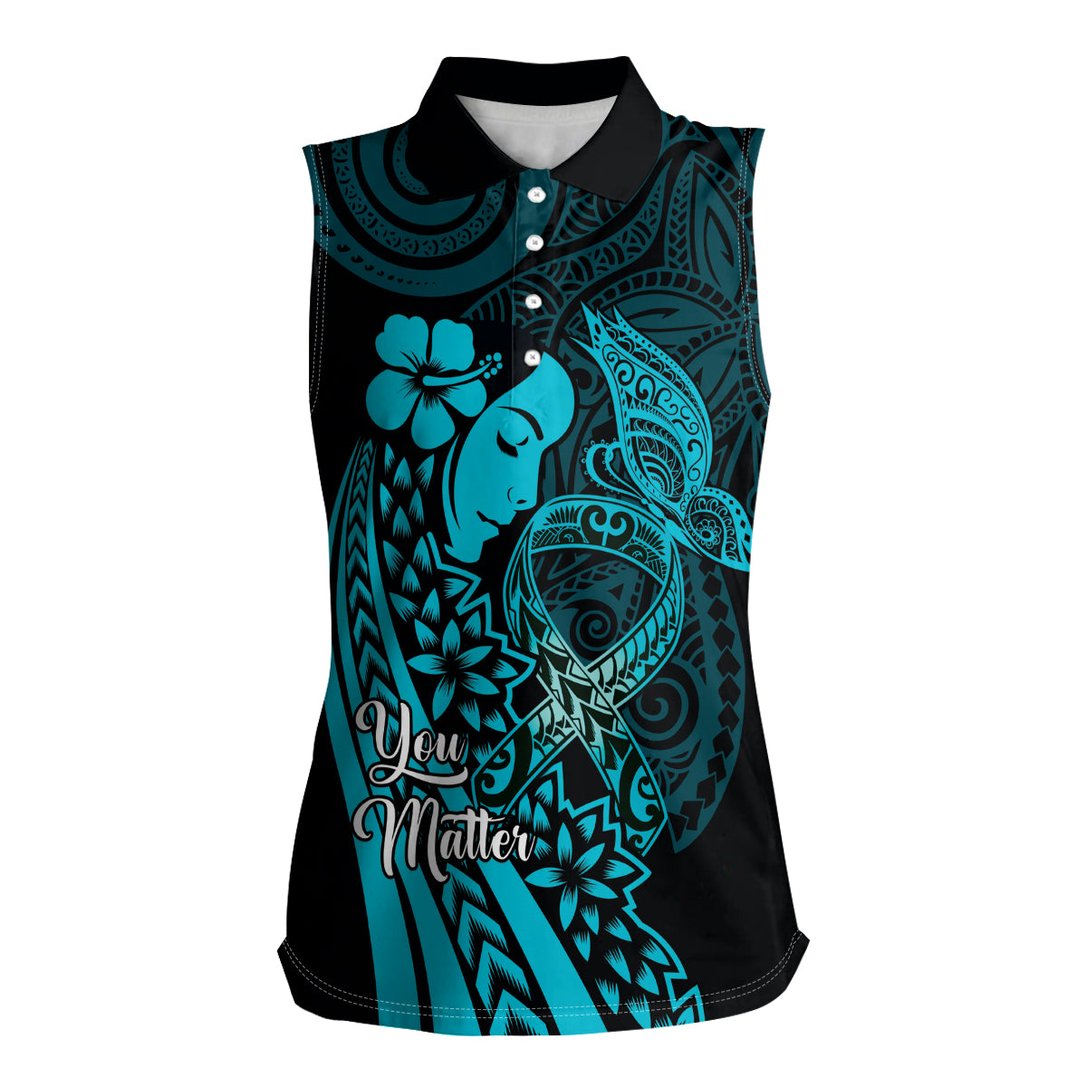 Polynesia World Ovarian Cancer Day Women Sleeveless Polo Shirt You Matter Polynesian Women LT14 Female Teal - Polynesian Pride