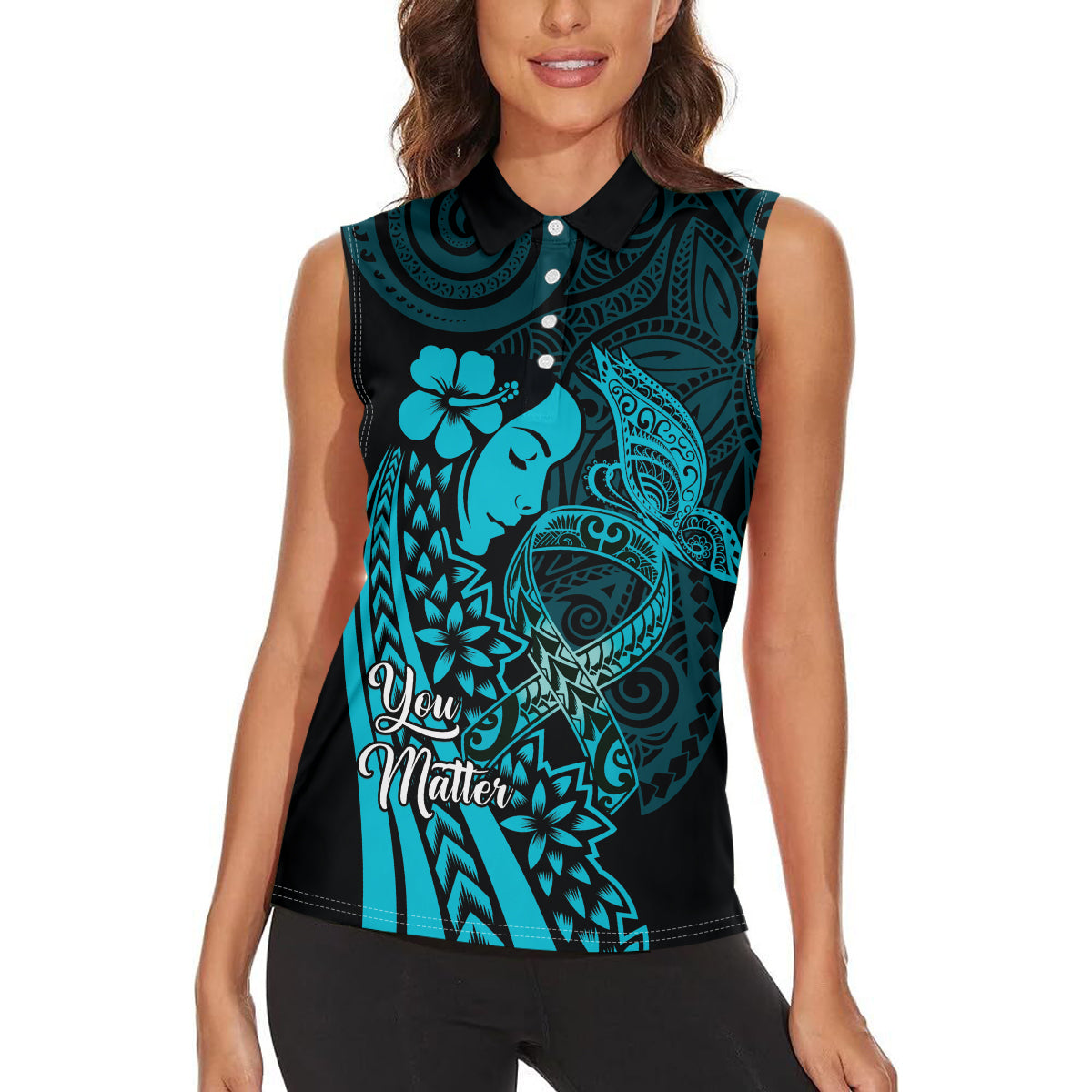Polynesia World Ovarian Cancer Day Women Sleeveless Polo Shirt You Matter Polynesian Women LT14 - Polynesian Pride