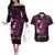 Polynesia Breast Cancer Awareness Couples Matching Off The Shoulder Long Sleeve Dress and Hawaiian Shirt Pink Ribbon No One Fights Alone - Black