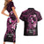 Polynesia Breast Cancer Awareness Couples Matching Short Sleeve Bodycon Dress and Hawaiian Shirt Pink Ribbon No One Fights Alone - Black