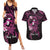 Polynesia Breast Cancer Awareness Couples Matching Summer Maxi Dress and Hawaiian Shirt Pink Ribbon No One Fights Alone - Black