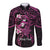 Polynesia Breast Cancer Awareness Long Sleeve Button Shirt Pink Ribbon No One Fights Alone - Black