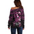 Polynesia Breast Cancer Awareness Off Shoulder Sweater Pink Ribbon No One Fights Alone - Black