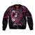 Polynesia Breast Cancer Awareness Sleeve Zip Bomber Jacket Pink Ribbon No One Fights Alone - Black