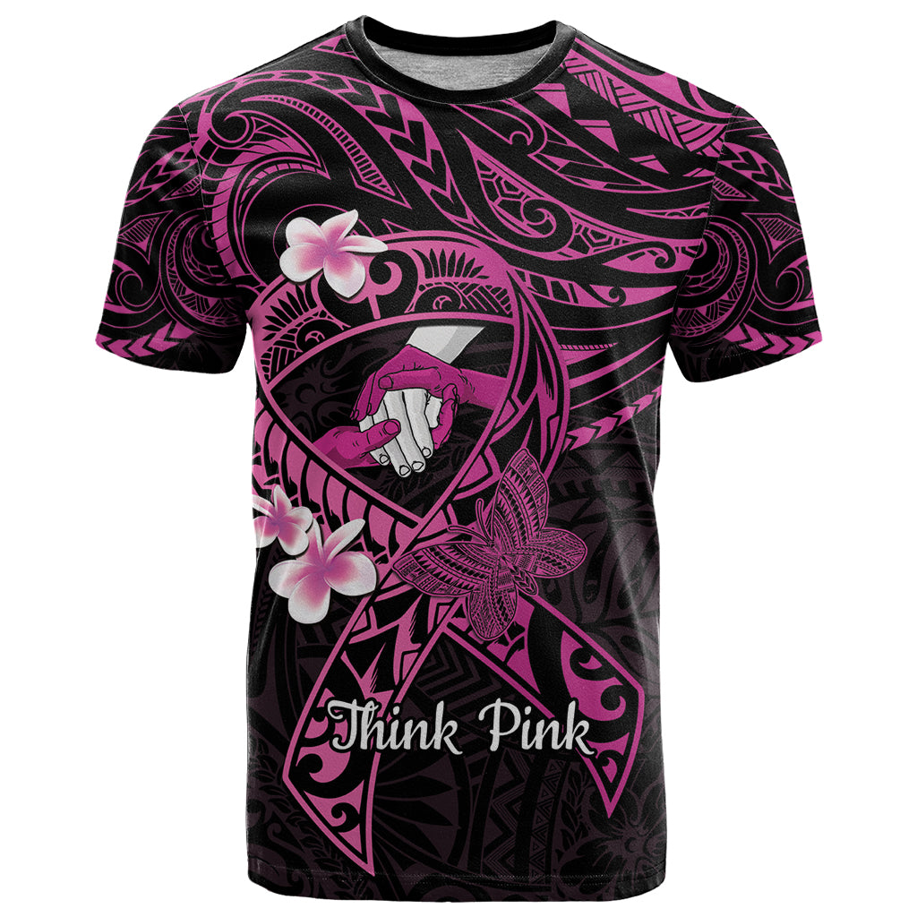 Polynesia Breast Cancer Awareness T Shirt Pink Ribbon No One Fights Alone - Black