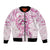 Polynesia Breast Cancer Awareness Bomber Jacket Pink Ribbon No One Fights Alone - White