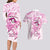 Polynesia Breast Cancer Awareness Couples Matching Long Sleeve Bodycon Dress and Hawaiian Shirt Pink Ribbon No One Fights Alone - White