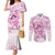 Polynesia Breast Cancer Awareness Couples Matching Mermaid Dress and Long Sleeve Button Shirt Pink Ribbon No One Fights Alone - White