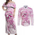 Polynesia Breast Cancer Awareness Couples Matching Off Shoulder Maxi Dress and Long Sleeve Button Shirt Pink Ribbon No One Fights Alone - White