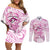 Polynesia Breast Cancer Awareness Couples Matching Off Shoulder Short Dress and Long Sleeve Button Shirt Pink Ribbon No One Fights Alone - White