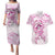 Polynesia Breast Cancer Awareness Couples Matching Puletasi and Hawaiian Shirt Pink Ribbon No One Fights Alone - White