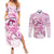 Polynesia Breast Cancer Awareness Couples Matching Summer Maxi Dress and Long Sleeve Button Shirt Pink Ribbon No One Fights Alone - White