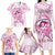 Polynesia Breast Cancer Awareness Family Matching Long Sleeve Bodycon Dress and Hawaiian Shirt Pink Ribbon No One Fights Alone - White