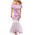 Polynesia Breast Cancer Awareness Family Matching Mermaid Dress and Hawaiian Shirt Pink Ribbon No One Fights Alone - White