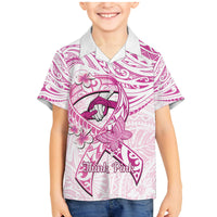 Polynesia Breast Cancer Awareness Family Matching Mermaid Dress and Hawaiian Shirt Pink Ribbon No One Fights Alone - White
