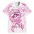 Polynesia Breast Cancer Awareness Family Matching Off The Shoulder Long Sleeve Dress and Hawaiian Shirt Pink Ribbon No One Fights Alone - White