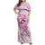 Polynesia Breast Cancer Awareness Family Matching Off Shoulder Maxi Dress and Hawaiian Shirt Pink Ribbon No One Fights Alone - White