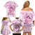 Polynesia Breast Cancer Awareness Family Matching Off Shoulder Short Dress and Hawaiian Shirt Pink Ribbon No One Fights Alone - White