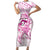 Polynesia Breast Cancer Awareness Family Matching Short Sleeve Bodycon Dress and Hawaiian Shirt Pink Ribbon No One Fights Alone - White