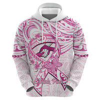 Polynesia Breast Cancer Awareness Hoodie Pink Ribbon No One Fights Alone - White