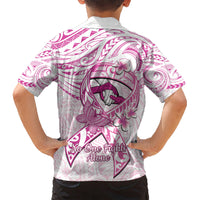 Polynesia Breast Cancer Awareness Kid Hawaiian Shirt Pink Ribbon No One Fights Alone - White