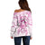 Polynesia Breast Cancer Awareness Off Shoulder Sweater Pink Ribbon No One Fights Alone - White