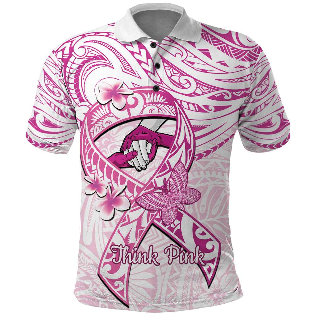 Polynesia Breast Cancer Awareness Polo Shirt Pink Ribbon No One Fights Alone - White