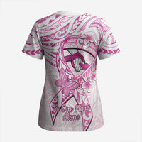 Polynesia Breast Cancer Awareness Scrub Top Pink Ribbon No One Fights Alone - White - Polynesian Pride