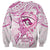 Polynesia Breast Cancer Awareness Sweatshirt Pink Ribbon No One Fights Alone - White