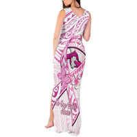 Polynesia Breast Cancer Awareness Tank Maxi Dress Pink Ribbon No One Fights Alone - White
