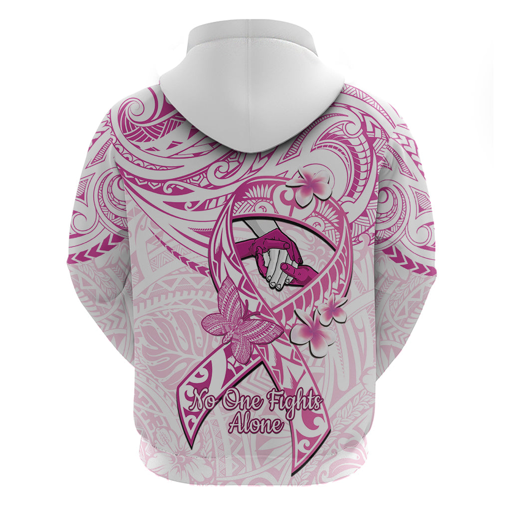 Polynesia Breast Cancer Awareness Zip Hoodie Pink Ribbon No One Fights Alone - White