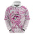 Polynesia Breast Cancer Awareness Zip Hoodie Pink Ribbon No One Fights Alone - White