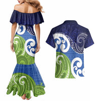 Southland New Zealand Couples Matching Mermaid Dress and Hawaiian Shirt Maori Koru Flag Color LT14 - Polynesian Pride