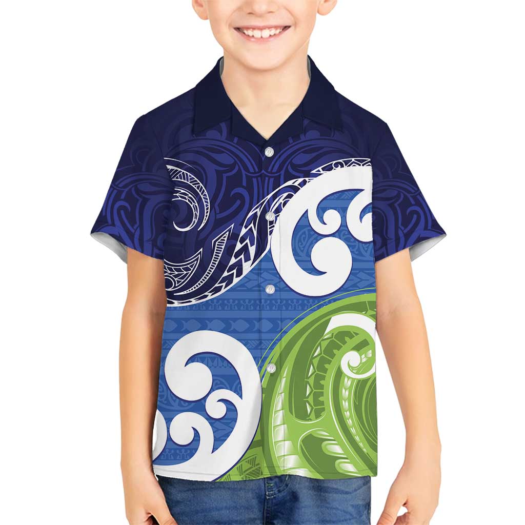 Southland New Zealand Family Matching Long Sleeve Bodycon Dress and Hawaiian Shirt Maori Koru Flag Color LT14 Son's Shirt Blue - Polynesian Pride