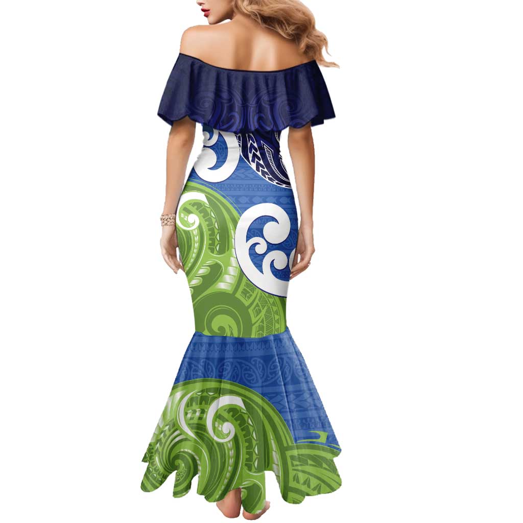 Southland New Zealand Family Matching Mermaid Dress and Hawaiian Shirt Maori Koru Flag Color LT14 - Polynesian Pride