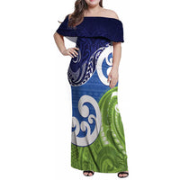 Southland New Zealand Family Matching Off Shoulder Maxi Dress and Hawaiian Shirt Maori Koru Flag Color